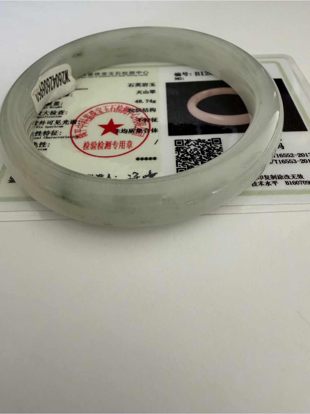 Certified Tianshan Pale Green Jade Bangle Bracelet
